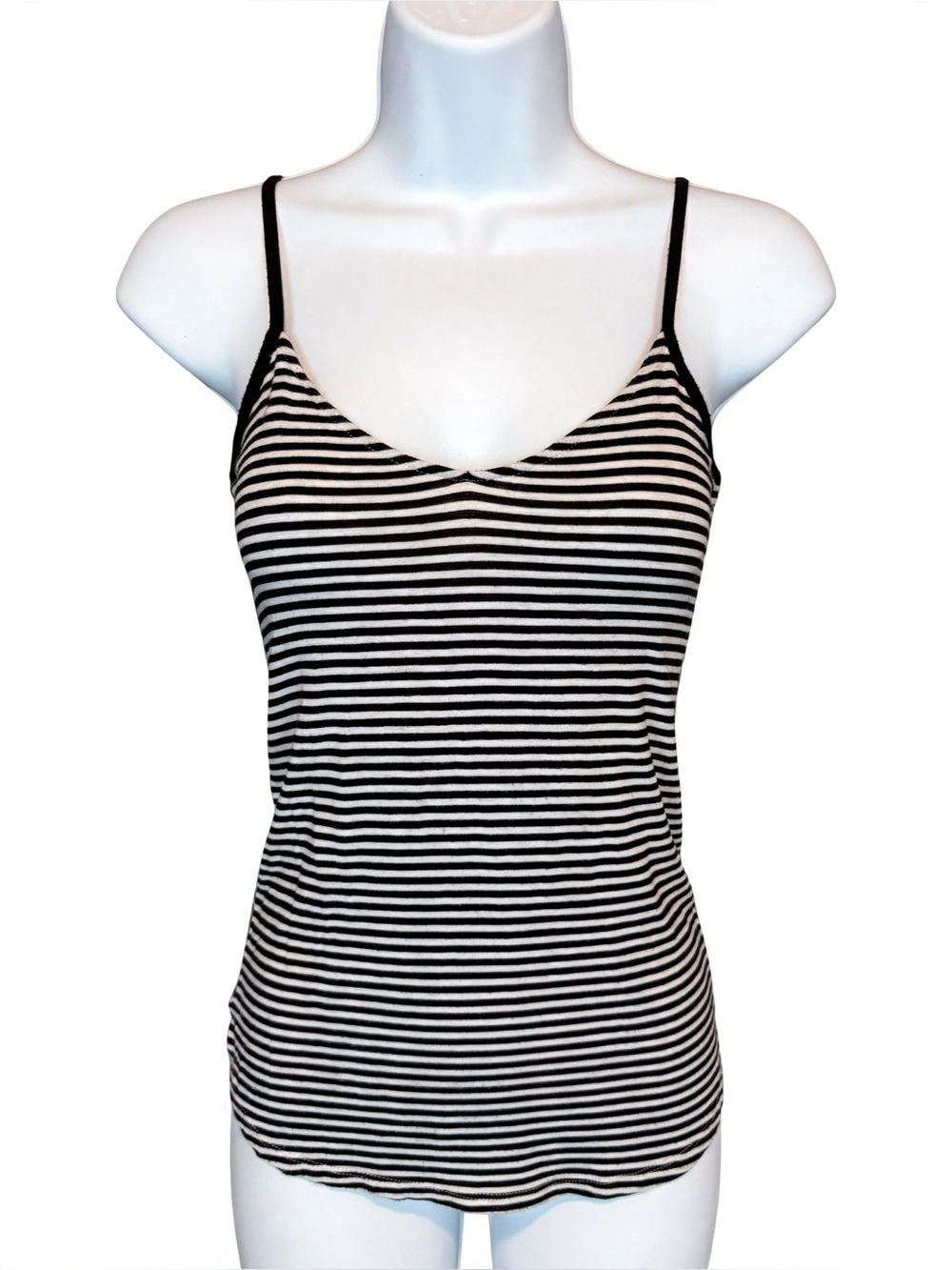 Glitz Large Black White Striped Cage Neck Strappy Cami Tank Top Large L
